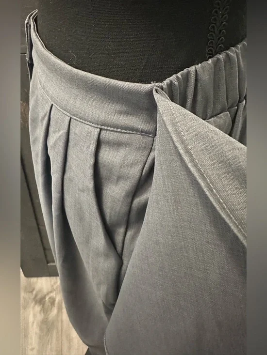 SHEIN Gray High-Waisted Wide Leg Pants W/Tie Cross Wrap - Picture 10 of 13